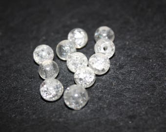 Lot de 50 perles boules en verre craquelé diamètre 6 mm couleur blanc  B04924
