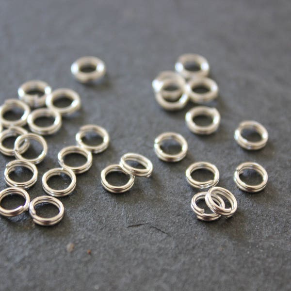 Lot 100 anneaux doubles en métal argenté diamètre 5 mm