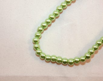 lot 50 round glass beads imitation light green mother-of-pearl diameter 4 mm (B22117)