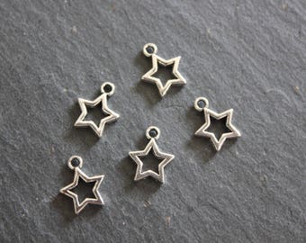 lot of 10 small star pendant charms in silver metal