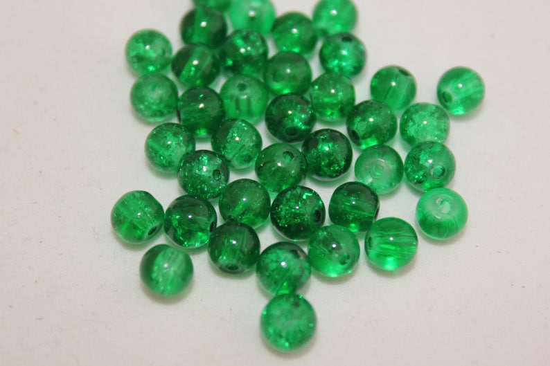 Lot de 50 perles boules en verre craquelé diamètre 6 mm couleur vert B04923 image 2