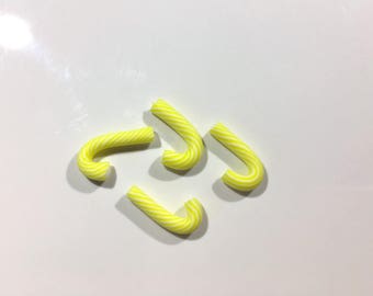 lot 4 mini bonbons sucre d'orge rayé jaune et blanc en pâte polymère, miniature 1:12eme