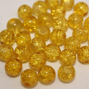 Lot de 50 perles boules en verre craquelé diamètre 8 mm couleur jaune B05630 image 2