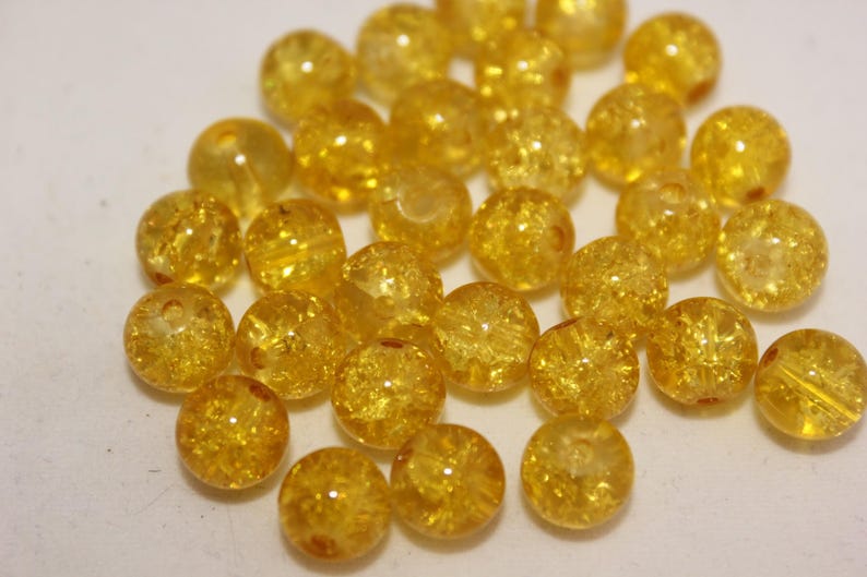 Lot de 50 perles boules en verre craquelé diamètre 8 mm couleur jaune B05630 image 2