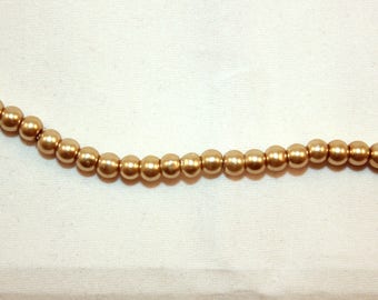 lot 50 round glass beads imitation mother-of-pearl champagne diameter 4 mm (B54327)