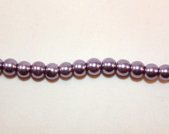 batch of 50 round glass beads imitation mother-of-pearl diameter 6 mm purple color (B08875)