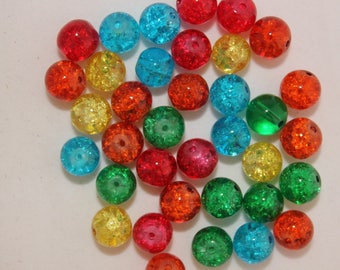 Lot de 50 perles boules en verre craquelé diamètre 8 mm coloris mixtes B05634