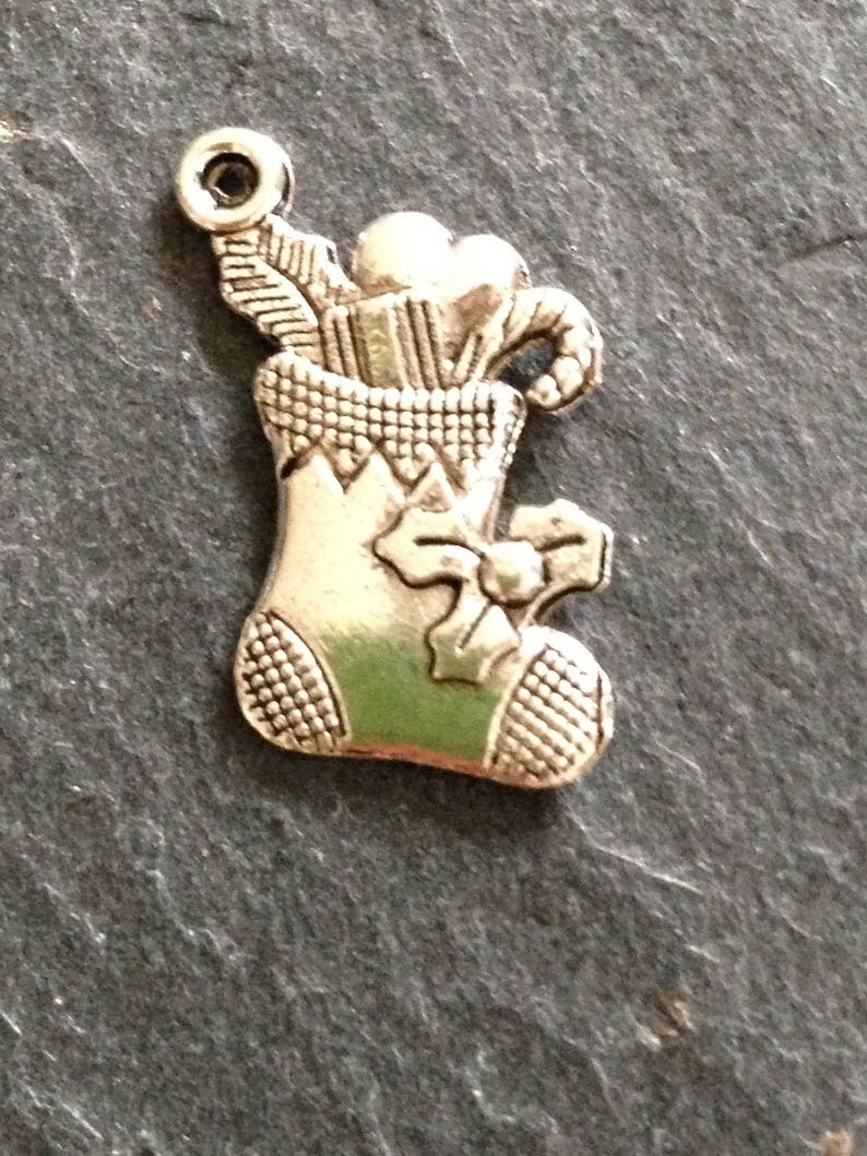 20x16 mm silver metal Christmas sock pendant charm image 2