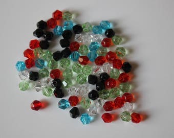 Lot 10 perles toupie bicône en cristal assortiment de couleurs diamètre 4 mm