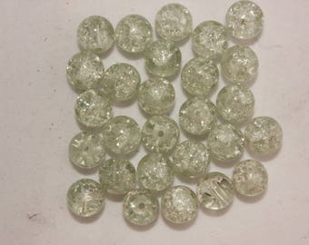 Lot de 50 perles boules en verre craquelé diamètre 8 mm couleur blanc B05638