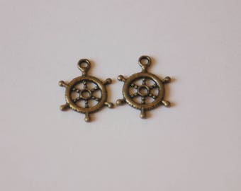 Lot 5 charms bronze metal ship wheel