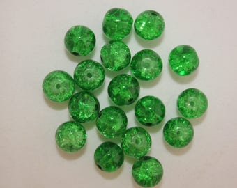 Lot de 50 perles boules en verre craquelé diamètre 8 mm couleur vert B05632