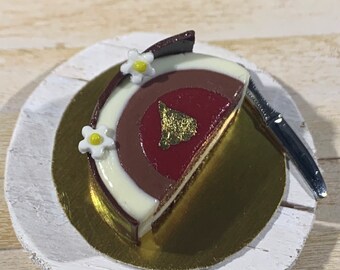 Gâteau aux trois chocolats miniature en fimo, miniature 1:12ème