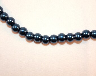 lot de 50 perles rondes en verre imitation nacre diamètre 6 mm couleur bleu foncé (B33710)