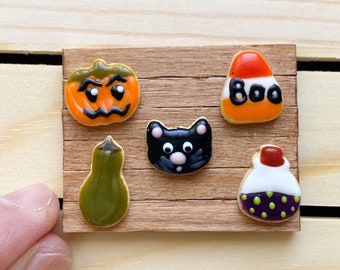 Miniature decorated cookie tray in polymer paste, Halloween theme, set 4