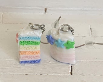 Hanging earrings rainbow cake pastel colors polymer paste