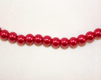 lot of 50 round glass beads imitation mother-of-pearl diameter 6 mm red color (B11375)