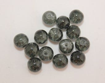 Lot of 50 beads cracked glass balls diameter 8 mm black color B05635