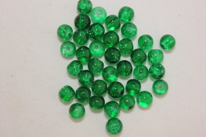 Lot de 50 perles boules en verre craquelé diamètre 6 mm couleur vert B04923 image 1