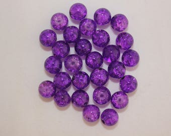 Lot de 50 perles boules en verre craquelé diamètre 8 mm couleur violet B05639