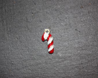 19x8 mm candy cane pendant charm in enamel and silver metal