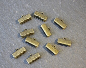 Lot 10 embouts ruban 13x5 mm en métal couleur bronze