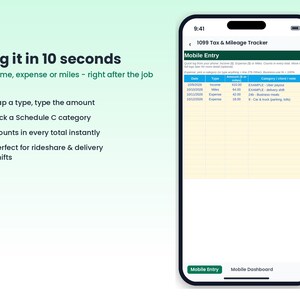 1099 Tax Tracker Spreadsheet, Mileage Log, Self Employed Quarterly Tax Estimator, Schedule C Expense Tracker, Rideshare, Phone Sync image 6