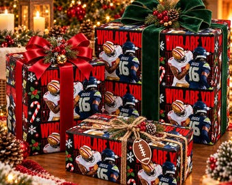 Funny Who Are You Holiday Gift Wrap, Football Rivalry Christmas Wrapping Paper, San Francisco Seattle Football Fan Gift Paper