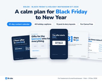 Black Friday Holiday Instagram Kit 2026: Content Calendar, Captions, Canva Layouts (Digital Download)