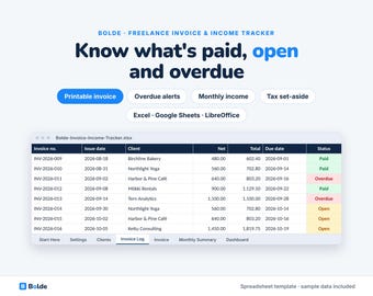 Freelance Invoice Tracker: Printable Invoice, Income Summary (Digital Download)