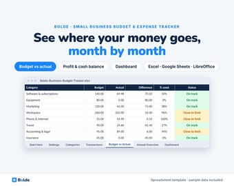Small Business Budget Spreadsheet: Expense Tracker, Budget vs Actual, Excel, Google Sheets (Digital Download)