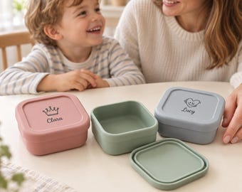 Silicone Kids Lunch Container, Personalized Named Bento Box, Toddler Snack Box, Baby Shower Gift