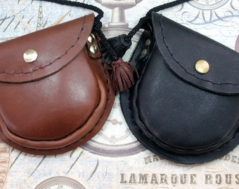 Small leather bag, festival pouch, two pocket purse, waist bag, cross body purse bag, brown leather bag, black leather bag