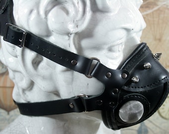 Steampunk altitude mask, aviator mask, black leather, respirator, studs, post apocalyptic