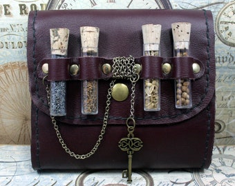 Apothecary Belt Pouch , Apothecary Pouch with vials,Steampunk, Potion Belt Bag,Vial Holster, Medicinal Vial Holster, leather bag