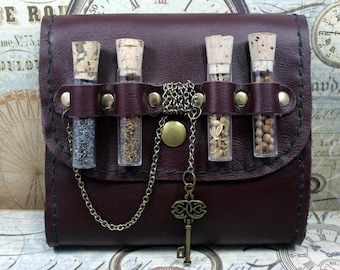 Apothecary Belt Pouch , Apothecary Pouch with vials,Steampunk, Potion Belt Bag,Vial Holster, Medicinal Vial Holster, leather bag