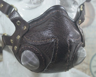 Steampunk altitude mask, aviator mask, brown leather, respirator, post apocalyptic