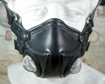 Steampunk altitude mask, aviator mask, black leather, respirator mask, post apocalyptic