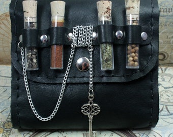 Apothecary Belt Pouch , Apothecary Pouch with vials,Steampunk, Potion Belt Bag, Apothecary Vial Holster,Medicinal Vial Holster,Black Leather