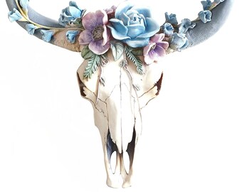 Cow Skull with Flowers, Cow Skull Wall Mount, Cow Skull, Midwest Nursery Decor, Ranch Style Decor, Cow Skull Wall Art, Ranch Style Wall Art,