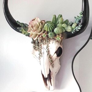 Resin Cow Skull with Succulents: Southwest Decor, Cowboy Ranch Art, Succulent Wall Art, image 6