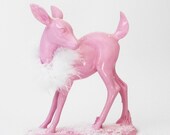 Deer, Fawn, Christmas Deer, Pink Deer, Deer Figurine, White Deer, Fawn Statue, Christmas Decor, Woodland Christmas, Child's Room, Home Decor