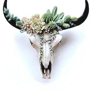 Succulent Cow Skull, Faux Skull, Southwestern Wall Art, Southwestern Decor, Cowskulls, Desert Wall Art, Cowboy Decor, Cow Skull, Succulents,
