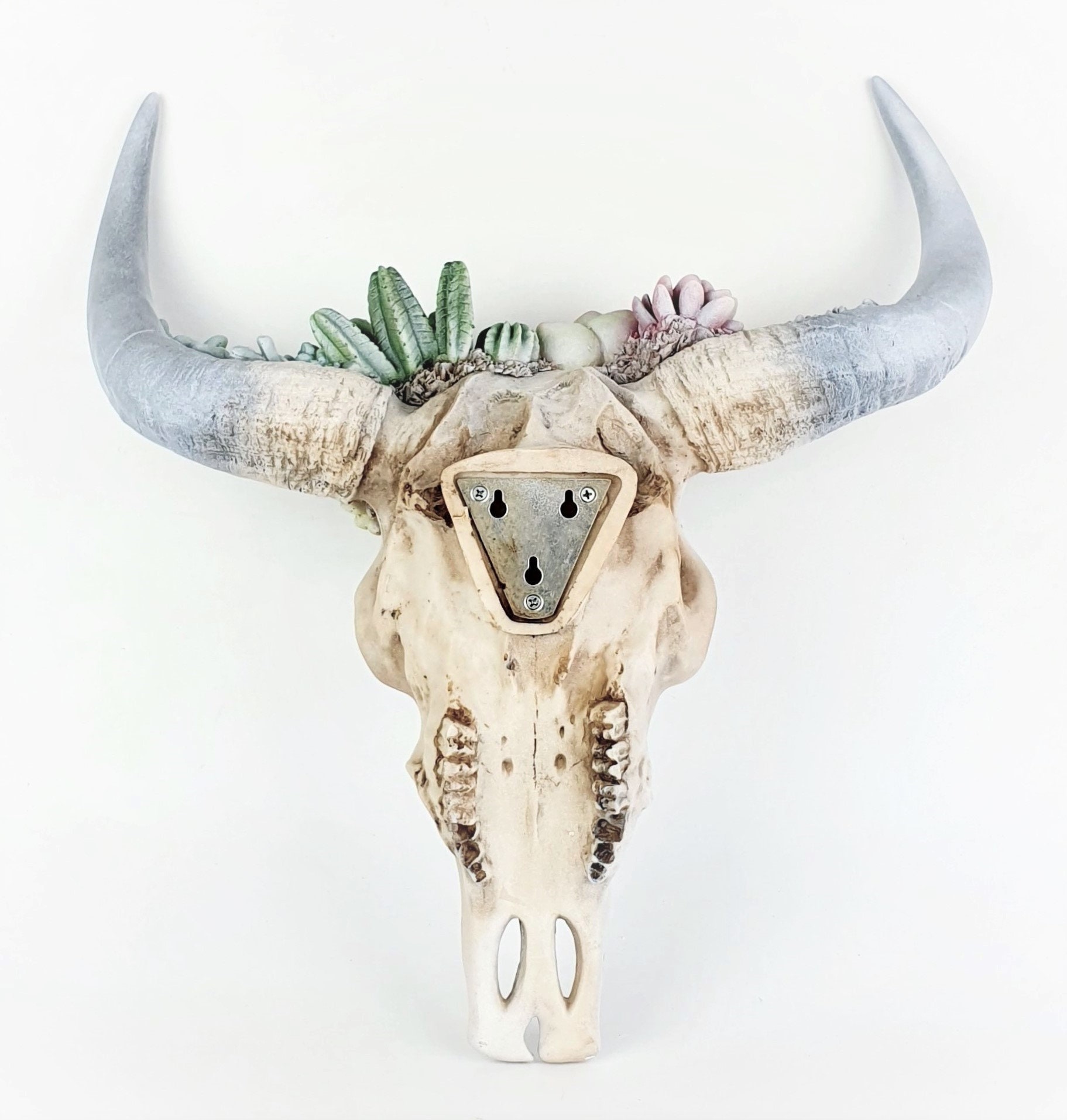 Bull Skull Wall Mounted Sculpture Succulents/Flowers Figurines Home Decor 