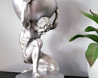 Greek God Figurine, Atlas Statue, Office Desk Decor, Gift for Him, Gift for Dad, World Globe Figurine, Ancient Greek Sculpture, Atlas Globe,