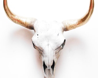 Gold Horn Cow Skull Wall Decor: Texas Southwest Art, Bull Skull, Ranch Style,
