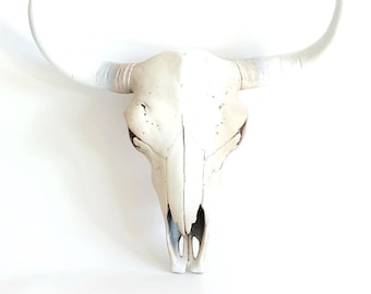 Faux Cow Skull: Matte White Horns, Boho Southwest Decor