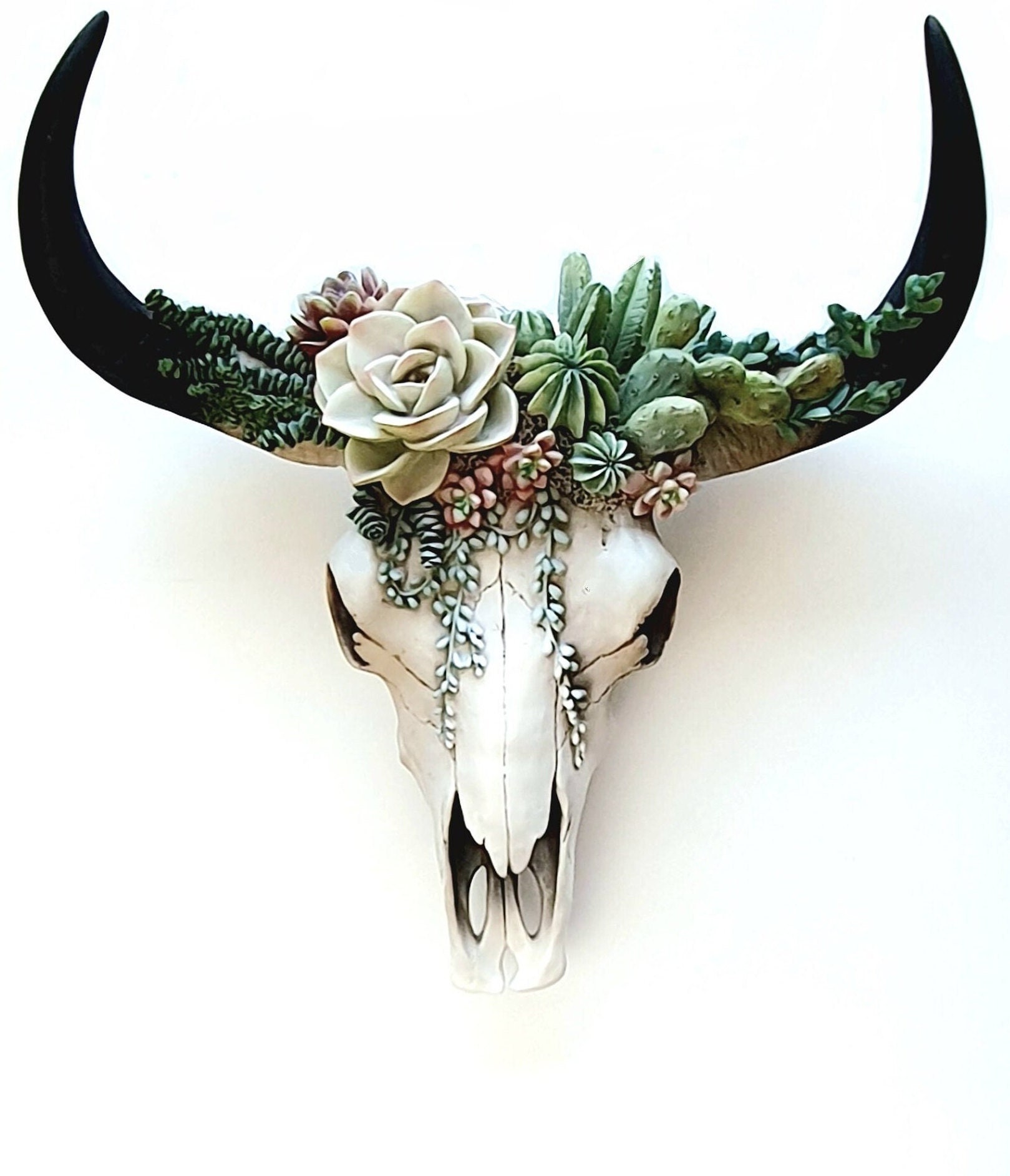 Cactus Bull Skull, Cow Skull, Southwest Decor, Wall Cow Skull, Painted Cow Skull, Succulent Wall Decor, Succulents, Resin Cow Skull, Skull,