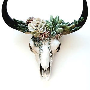 Resin Cow Skull Wall Decor: Southwest Cactus & Succulents