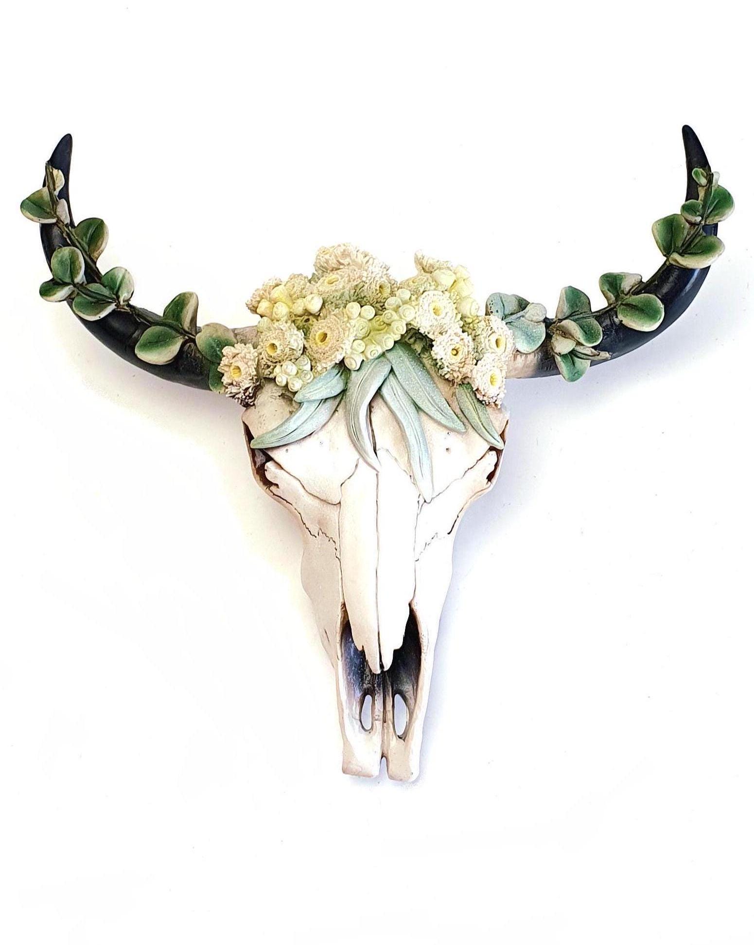 Cow Skull with Flowers, Cowskull Wall Mount, Cow Skull, Bull Skull, Western Decor, Ranch Decor, Cowgirl Decor, Gift for Cowgirl, Cow Skull,